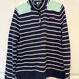 Vineyard Vines Navy and Light Green Striped 1/4 zip Pullover NWOT